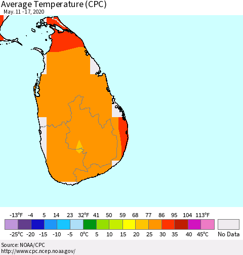 Sri Lanka Average Temperature (CPC) Thematic Map For 5/11/2020 - 5/17/2020