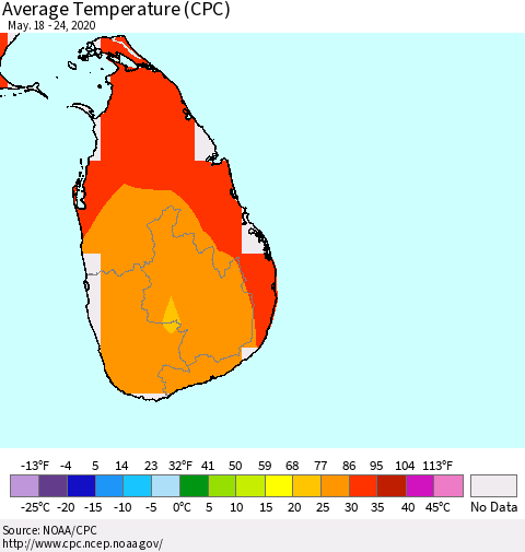 Sri Lanka Average Temperature (CPC) Thematic Map For 5/18/2020 - 5/24/2020