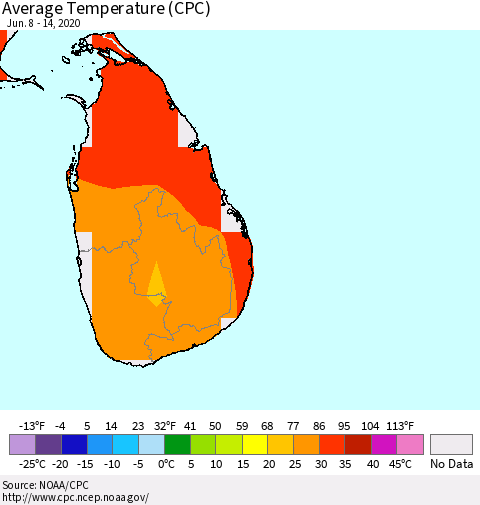 Sri Lanka Average Temperature (CPC) Thematic Map For 6/8/2020 - 6/14/2020