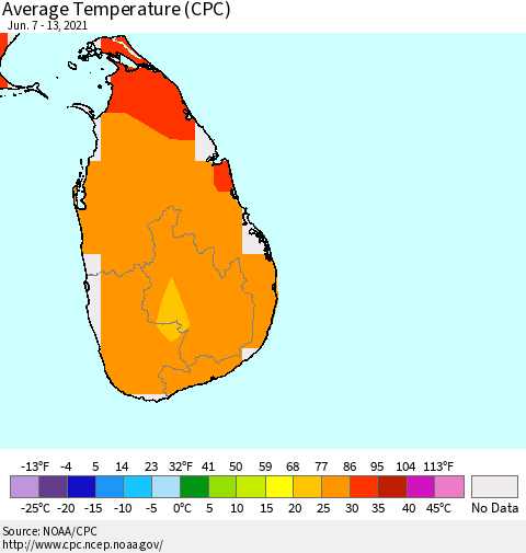 Sri Lanka Average Temperature (CPC) Thematic Map For 6/7/2021 - 6/13/2021