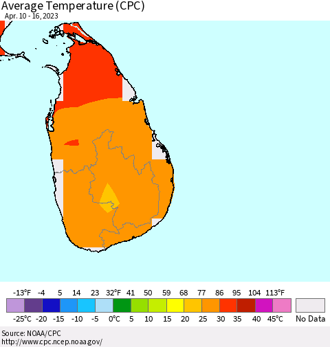 Sri Lanka Average Temperature (CPC) Thematic Map For 4/10/2023 - 4/16/2023