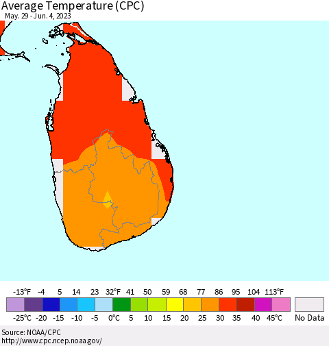 Sri Lanka Average Temperature (CPC) Thematic Map For 5/29/2023 - 6/4/2023