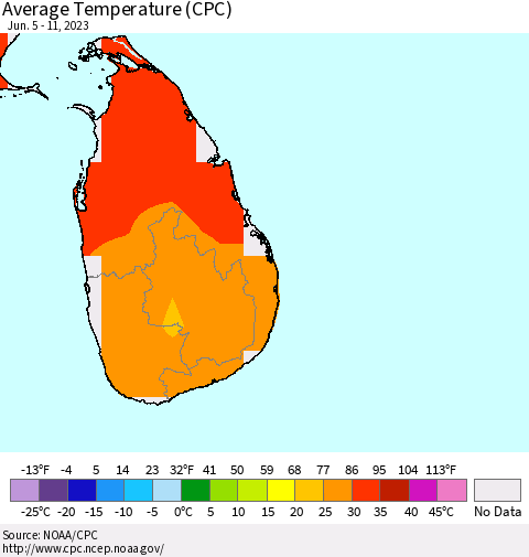 Sri Lanka Average Temperature (CPC) Thematic Map For 6/5/2023 - 6/11/2023
