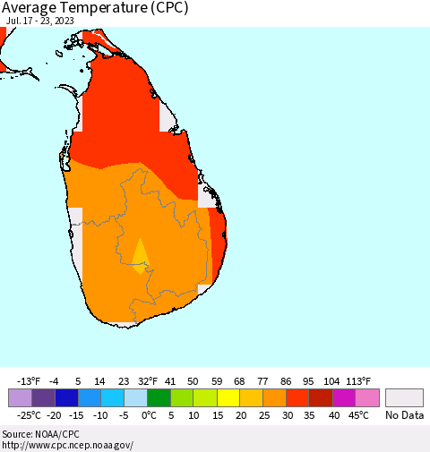 Sri Lanka Average Temperature (CPC) Thematic Map For 7/17/2023 - 7/23/2023