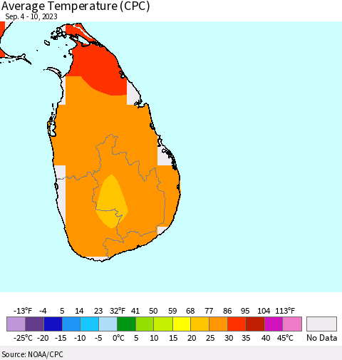 Sri Lanka Average Temperature (CPC) Thematic Map For 9/4/2023 - 9/10/2023