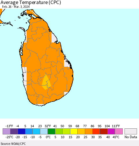 Sri Lanka Average Temperature (CPC) Thematic Map For 2/26/2024 - 3/3/2024