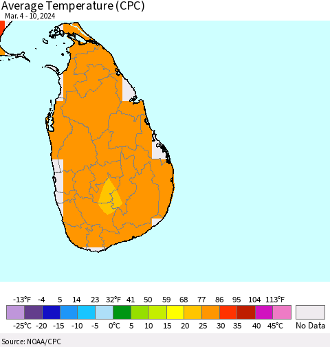 Sri Lanka Average Temperature (CPC) Thematic Map For 3/4/2024 - 3/10/2024