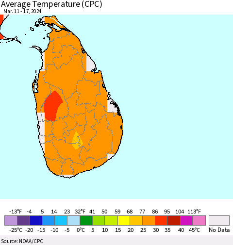 Sri Lanka Average Temperature (CPC) Thematic Map For 3/11/2024 - 3/17/2024