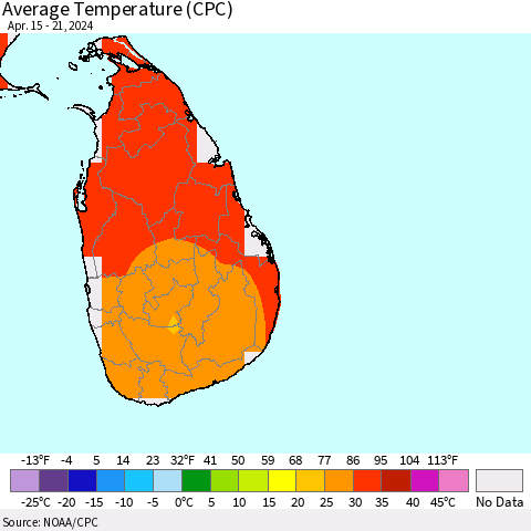 Sri Lanka Average Temperature (CPC) Thematic Map For 4/15/2024 - 4/21/2024