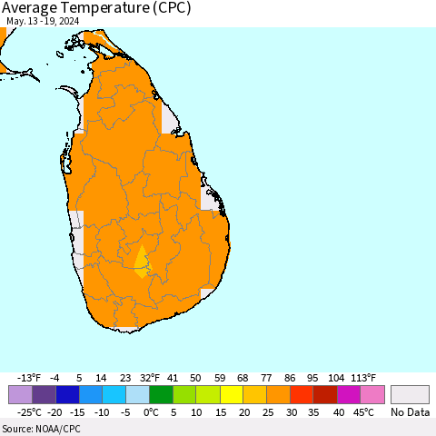 Sri Lanka Average Temperature (CPC) Thematic Map For 5/13/2024 - 5/19/2024