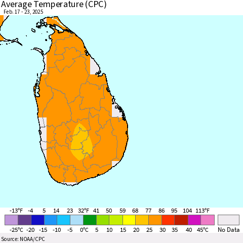 Sri Lanka Average Temperature (CPC) Thematic Map For 2/17/2025 - 2/23/2025