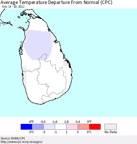 Sri Lanka Average Temperature Departure from Normal (CPC) Thematic Map For 2/14/2022 - 2/20/2022