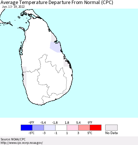 Sri Lanka Average Temperature Departure from Normal (CPC) Thematic Map For 6/13/2022 - 6/19/2022