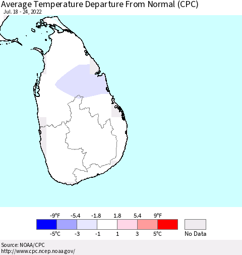 Sri Lanka Average Temperature Departure From Normal (CPC) Thematic Map For 7/18/2022 - 7/24/2022