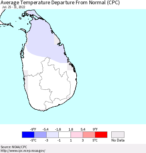 Sri Lanka Average Temperature Departure From Normal (CPC) Thematic Map For 7/25/2022 - 7/31/2022