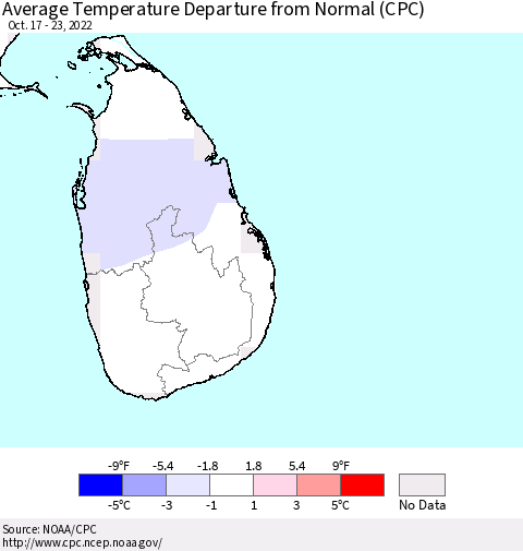Sri Lanka Average Temperature Departure from Normal (CPC) Thematic Map For 10/17/2022 - 10/23/2022