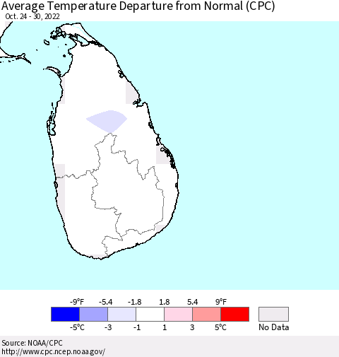 Sri Lanka Average Temperature Departure from Normal (CPC) Thematic Map For 10/24/2022 - 10/30/2022