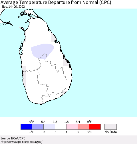 Sri Lanka Average Temperature Departure from Normal (CPC) Thematic Map For 11/14/2022 - 11/20/2022