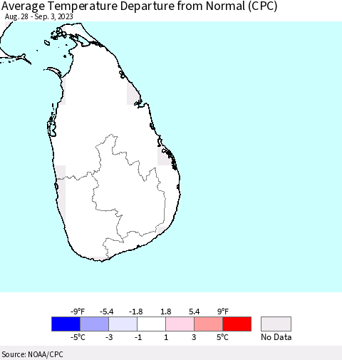 Sri Lanka Average Temperature Departure from Normal (CPC) Thematic Map For 8/28/2023 - 9/3/2023