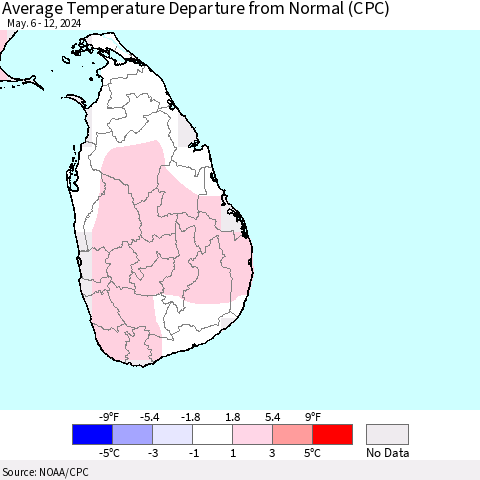 Sri Lanka Average Temperature Departure from Normal (CPC) Thematic Map For 5/6/2024 - 5/12/2024