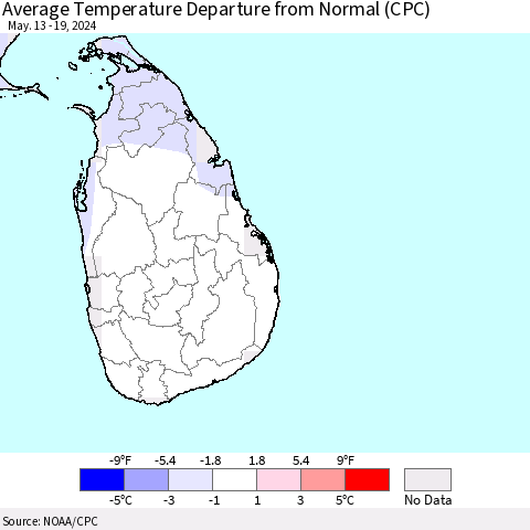 Sri Lanka Average Temperature Departure from Normal (CPC) Thematic Map For 5/13/2024 - 5/19/2024