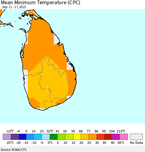 Sri Lanka Mean Minimum Temperature (CPC) Thematic Map For 9/11/2023 - 9/17/2023