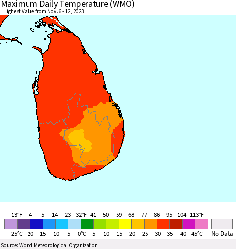 Sri Lanka Maximum Daily Temperature (WMO) Thematic Map For 11/6/2023 - 11/12/2023