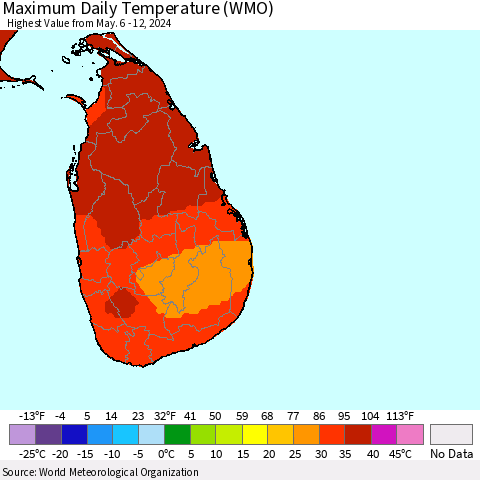 Sri Lanka Maximum Daily Temperature (WMO) Thematic Map For 5/6/2024 - 5/12/2024