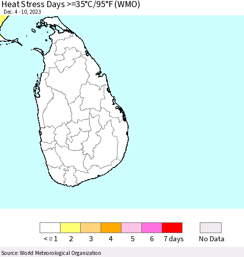 Sri Lanka Heat Stress Days >=35°C/95°F (WMO) Thematic Map For 12/4/2023 - 12/10/2023