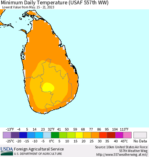 Sri Lanka Minimum Daily Temperature (USAF 557th WW) Thematic Map For 5/15/2023 - 5/21/2023