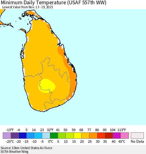 Sri Lanka Minimum Daily Temperature (USAF 557th WW) Thematic Map For 11/13/2023 - 11/19/2023