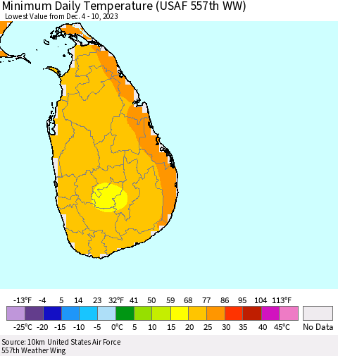 Sri Lanka Minimum Daily Temperature (USAF 557th WW) Thematic Map For 12/4/2023 - 12/10/2023