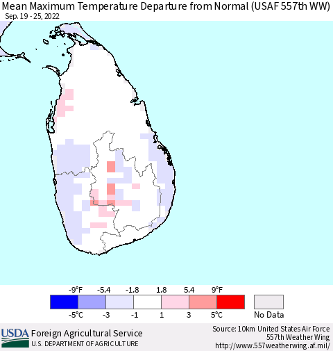 Sri Lanka Mean Maximum Temperature Departure from Normal (USAF 557th WW) Thematic Map For 9/19/2022 - 9/25/2022