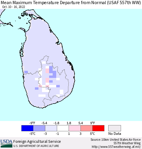Sri Lanka Mean Maximum Temperature Departure from Normal (USAF 557th WW) Thematic Map For 10/10/2022 - 10/16/2022