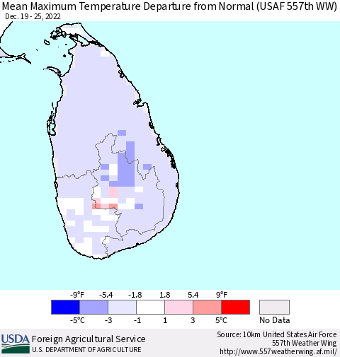 Sri Lanka Mean Maximum Temperature Departure from Normal (USAF 557th WW) Thematic Map For 12/19/2022 - 12/25/2022