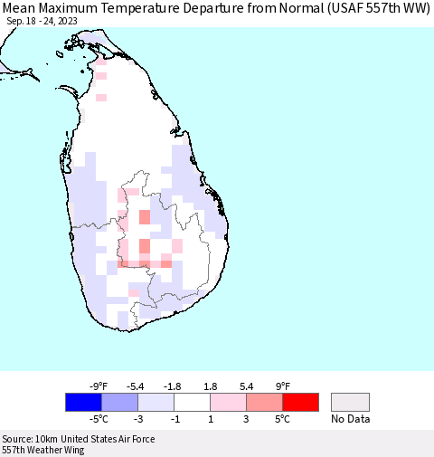 Sri Lanka Mean Maximum Temperature Departure from Normal (USAF 557th WW) Thematic Map For 9/18/2023 - 9/24/2023