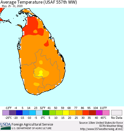 Sri Lanka Average Temperature (USAF 557th WW) Thematic Map For 5/25/2020 - 5/31/2020
