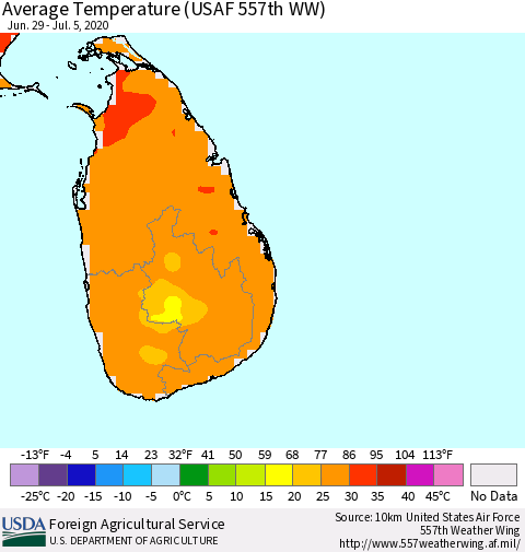 Sri Lanka Average Temperature (USAF 557th WW) Thematic Map For 6/29/2020 - 7/5/2020
