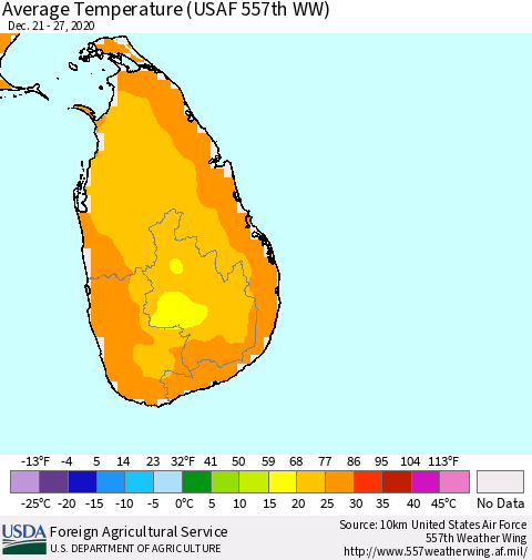 Sri Lanka Average Temperature (USAF 557th WW) Thematic Map For 12/21/2020 - 12/27/2020