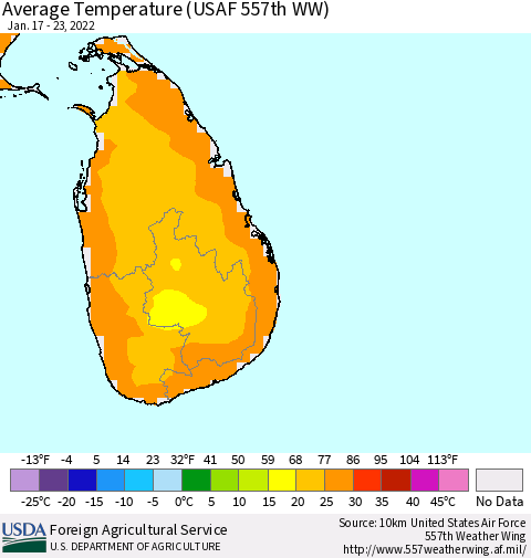 Sri Lanka Average Temperature (USAF 557th WW) Thematic Map For 1/17/2022 - 1/23/2022