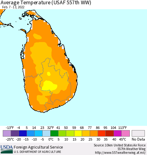 Sri Lanka Average Temperature (USAF 557th WW) Thematic Map For 2/7/2022 - 2/13/2022