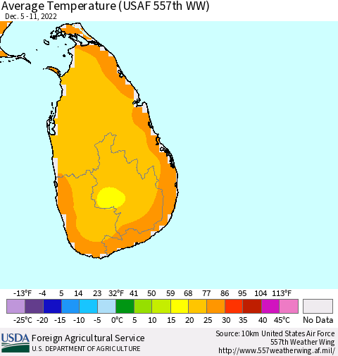 Sri Lanka Average Temperature (USAF 557th WW) Thematic Map For 12/5/2022 - 12/11/2022