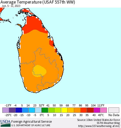 Sri Lanka Average Temperature (USAF 557th WW) Thematic Map For 6/5/2023 - 6/11/2023