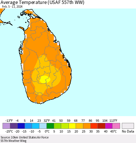 Sri Lanka Average Temperature (USAF 557th WW) Thematic Map For 2/5/2024 - 2/11/2024