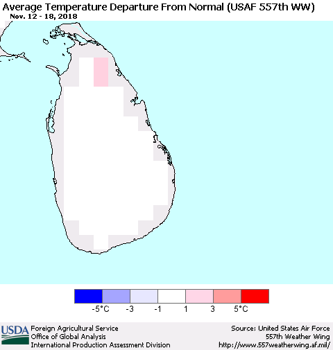 Sri Lanka Average Temperature Departure from Normal (USAF 557th WW) Thematic Map For 11/12/2018 - 11/18/2018