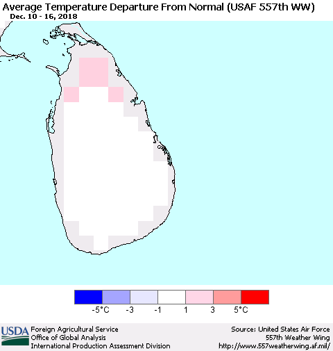 Sri Lanka Average Temperature Departure from Normal (USAF 557th WW) Thematic Map For 12/10/2018 - 12/16/2018
