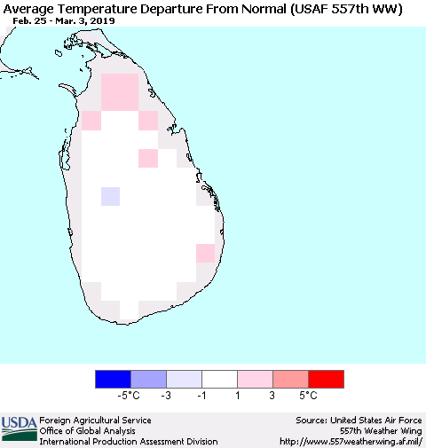 Sri Lanka Average Temperature Departure from Normal (USAF 557th WW) Thematic Map For 2/25/2019 - 3/3/2019
