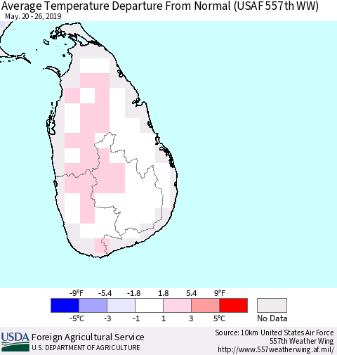 Sri Lanka Average Temperature Departure From Normal (USAF 557th WW) Thematic Map For 5/20/2019 - 5/26/2019