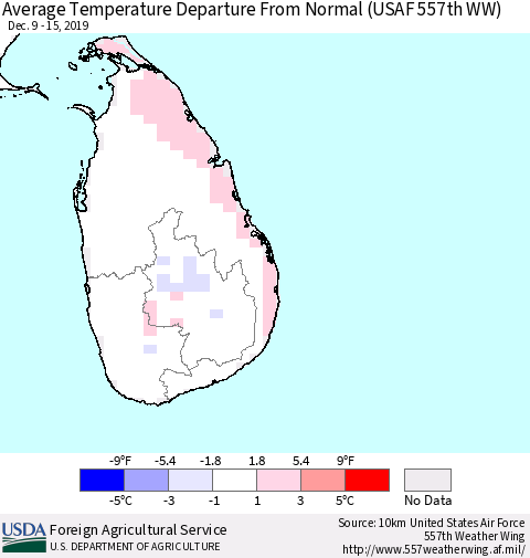 Sri Lanka Average Temperature Departure From Normal (USAF 557th WW) Thematic Map For 12/9/2019 - 12/15/2019