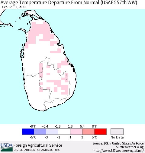 Sri Lanka Average Temperature Departure From Normal (USAF 557th WW) Thematic Map For 10/12/2020 - 10/18/2020
